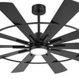Rivelle 62 72 inch large black ceiling fan with light featuring black blades circular frame downrod and central light design