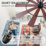 Rivelle 62 72 inch large black ceiling fan with light featuring a quiet DC motor operating below 35dB
