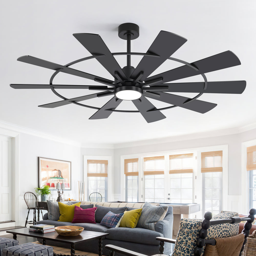 62/72 Inch Modern Black Ceiling Fan with Light, Quiet DC Motor, Remote Control, Reversible 6-Speed Fan, 3 Color Temperatures, Memory Function