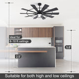 Rivelle 62/72 inch large black ceiling fan with light suitable for 8 to 10 ft high and low ceilings