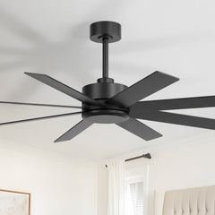 52-inch Matte Black Ceiling Fan, Reversible 8-Blade, DC Motor, Remote Control, No Light
