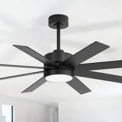 52-inch Matte Black Ceiling Fan with LED Light, Silent DC Motor, 8 Reversible Blades, 3 CCT, Remote Control