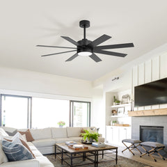 52-inch Matte Black Ceiling Fan with LED Light, Silent DC Motor, 8 Reversible Blades, 3 CCT, Remote Control