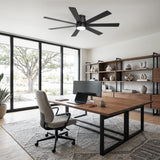 Veyra 60-inch black flush mount ceiling fan with dimmable light in a modern office space