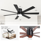 Veyra 60-inch black flush mount ceiling fan dimensions