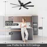 Veyra 60-inch black flush mount ceiling fan for 8 to 10 ft ceilings