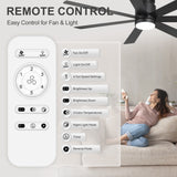 Veyra 60-inch black flush mount ceiling fan with remote control, 6 speeds and dimmable light functions