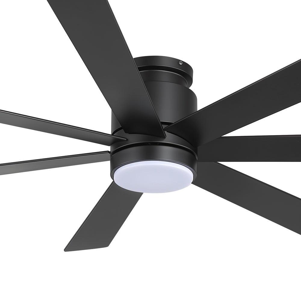 Veyra 60-inch black flush mount ceiling fan with dimmable light and 7-blade design