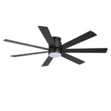 Veyra 60-inch black flush mount ceiling fan with dimmable light and 7-blade design