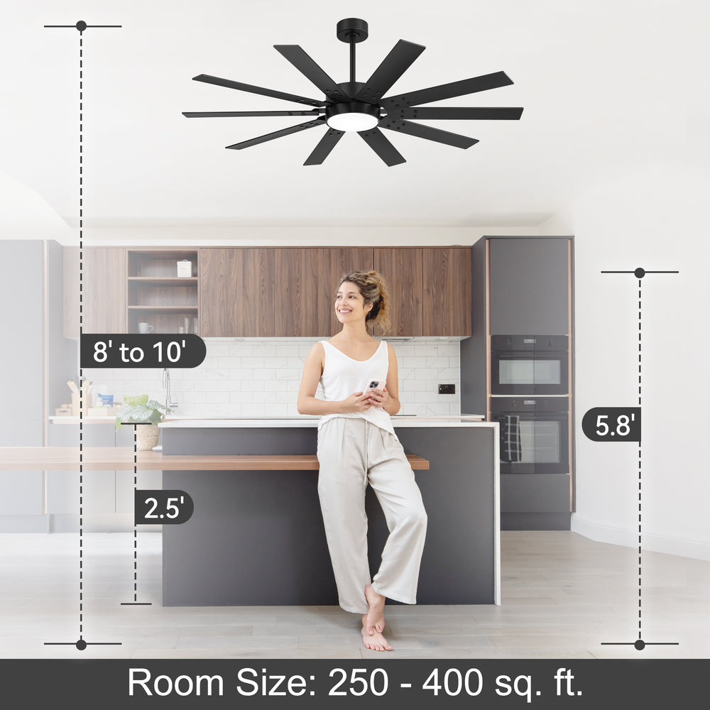 Rowon 60-Inch 10-Blade Ceiling Fan With Light & Remote