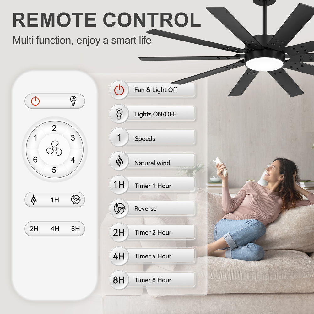 Rowon 60-Inch 10-Blade Ceiling Fan With Light & Remote