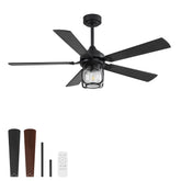 52 Inch Farmhouse Ceiling Fan with Light, Quiet Reversible DC Motor, Remote Control, 6 Speeds, Dual Finish Blades, For Bedroom Living Room