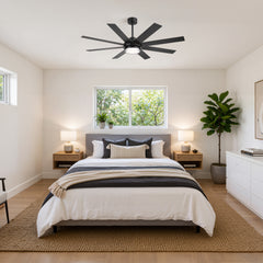 60"/72" Modern Ceiling Fan with Lights, Remote Control, 8-Blade Reversible DC Motor, 6 Speeds, 3CCT LED, Dimmable, Black/Walnut Blades