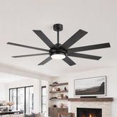 60/72 Inch Large Ceiling Fan with Light, Modern Black 8-Blade Ceiling Fan, Silent DC Motor, Remote Control, 3CCT Dimmable LED, Living Room Ceiling Fans with Lights and Remote