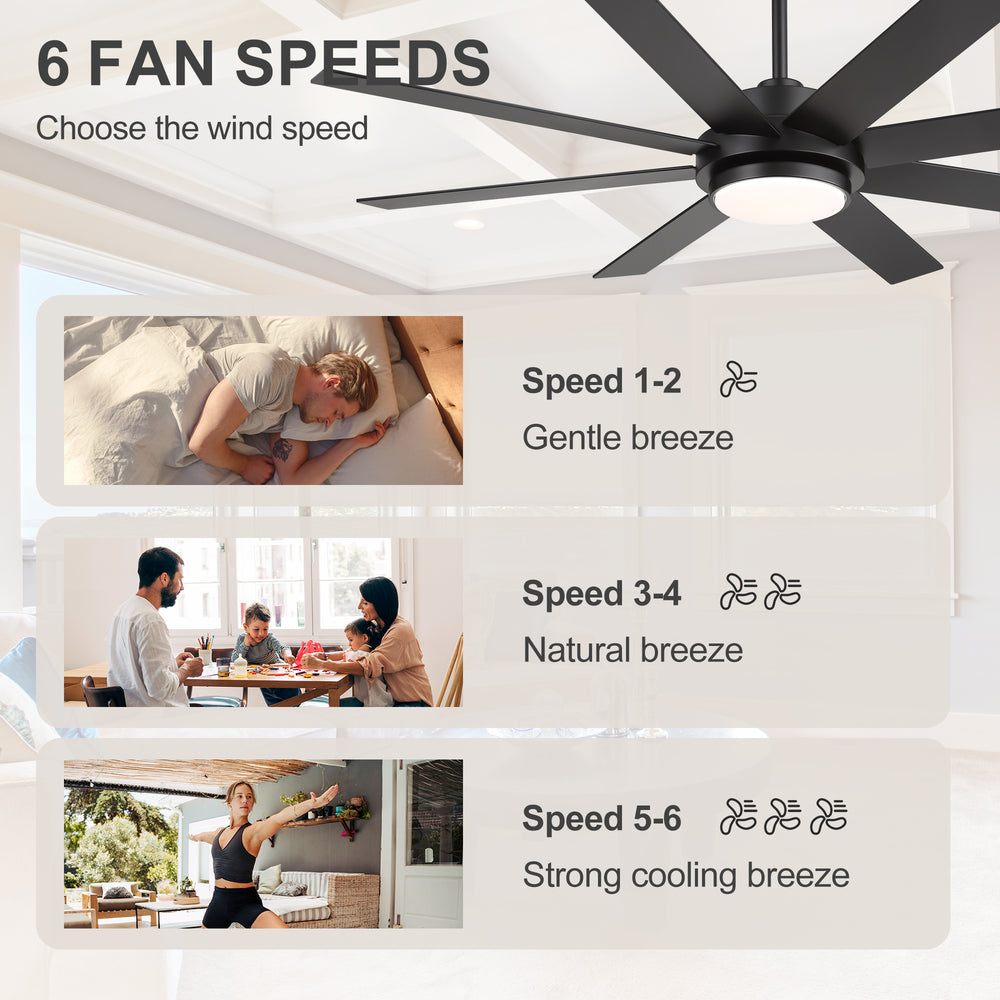 Solora 60/72 Inch Large Ceiling Fan With Light and Remote