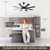 Solora 60/72 Inch Large Ceiling Fan With Light and Remote