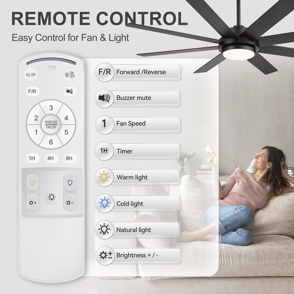 Solora 60/72 Inch Large Ceiling Fan With Light and Remote