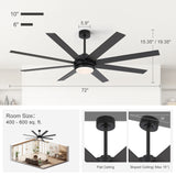 Solora 60/72 Inch Large Ceiling Fan With Light and Remote