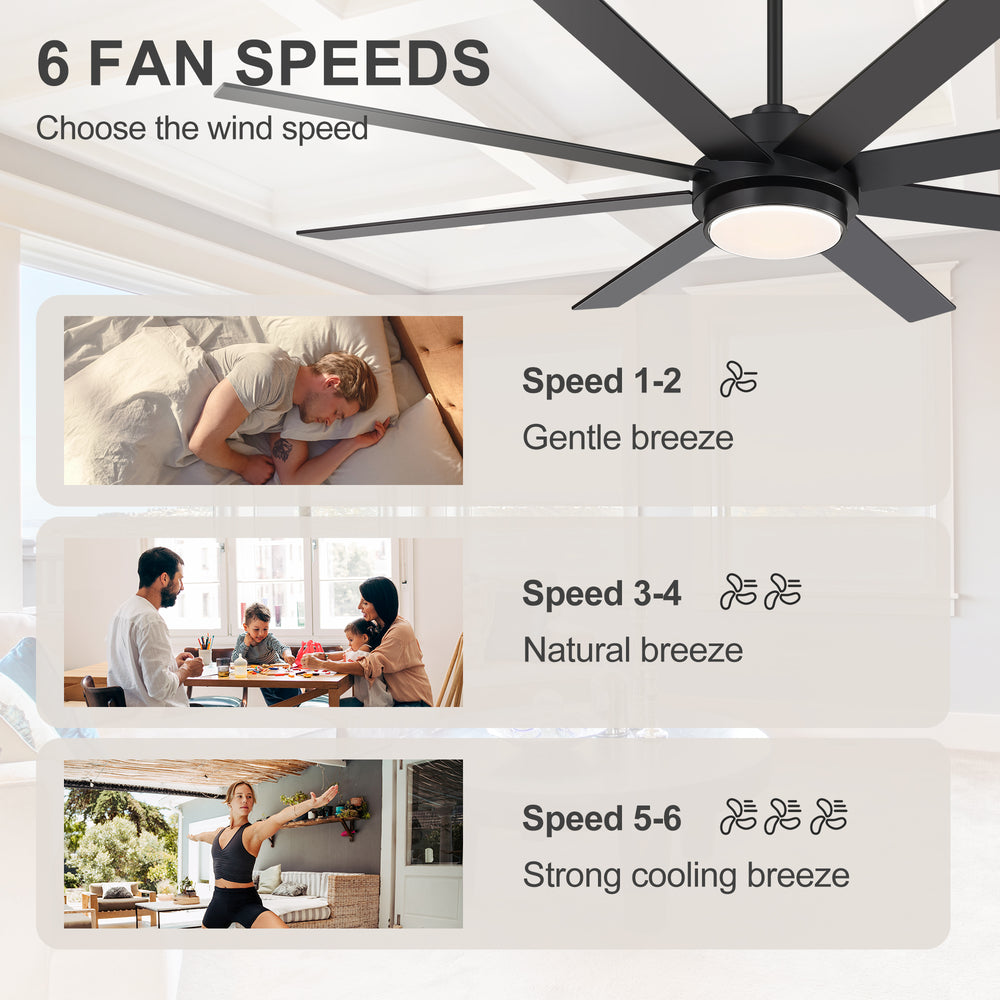 Solora 60/72 Inch Large Ceiling Fan With Light and Remote