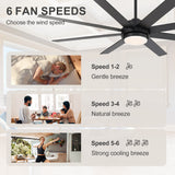 Solora 60/72 Inch Large Ceiling Fan With Light and Remote
