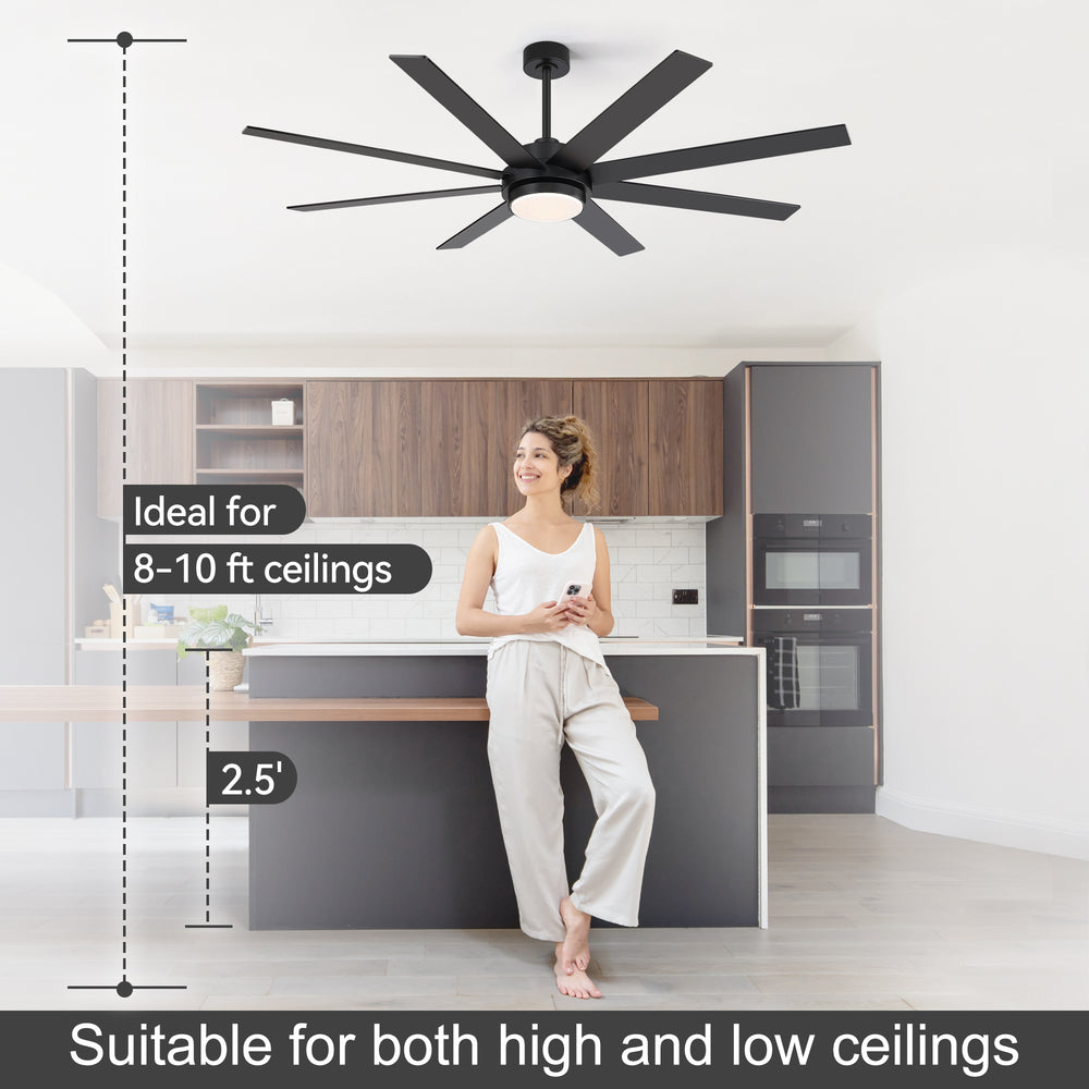 Solora 60/72 Inch Large Ceiling Fan With Light and Remote