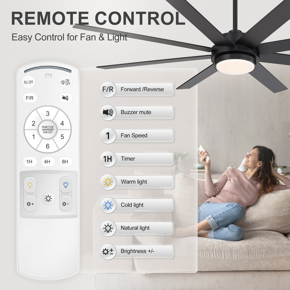 Solora 60/72 Inch Large Ceiling Fan With Light and Remote