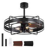 Tavon 28-Inch Black Caged Ceiling Fan With Lights