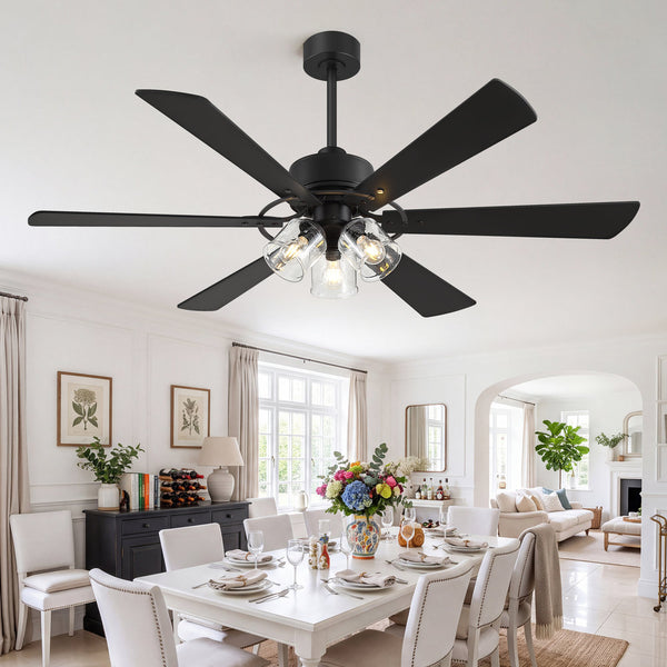 Walvion 60 Inch Black Walnut 6 Blade Ceiling Fan With Light