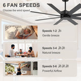 Walvex 60 Inch Black Walnut 8 Blade Ceiling Fan No Light