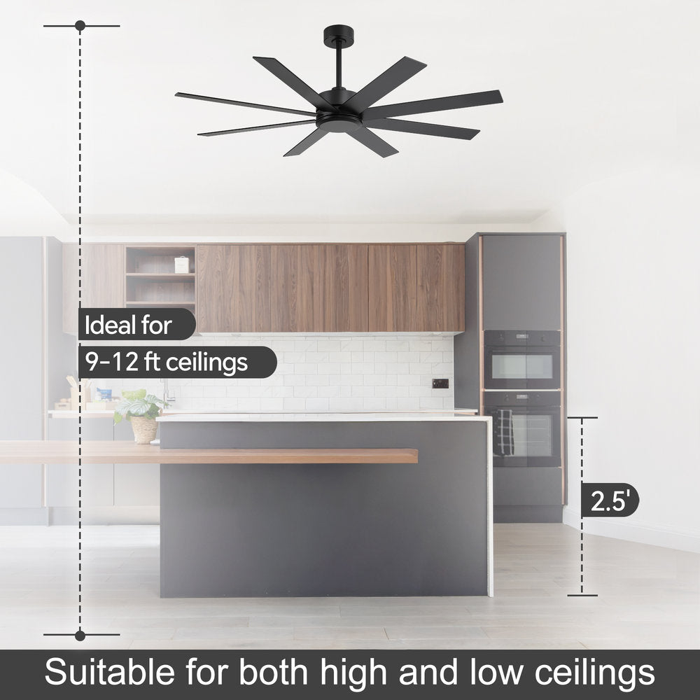 Walvex 60 Inch Black Walnut 8 Blade Ceiling Fan No Light