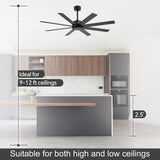 Walvex 60 Inch Black Walnut 8 Blade Ceiling Fan No Light
