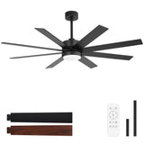 Walvora 60 Inch Black Walnut 8 Blade Ceiling Fan With Light