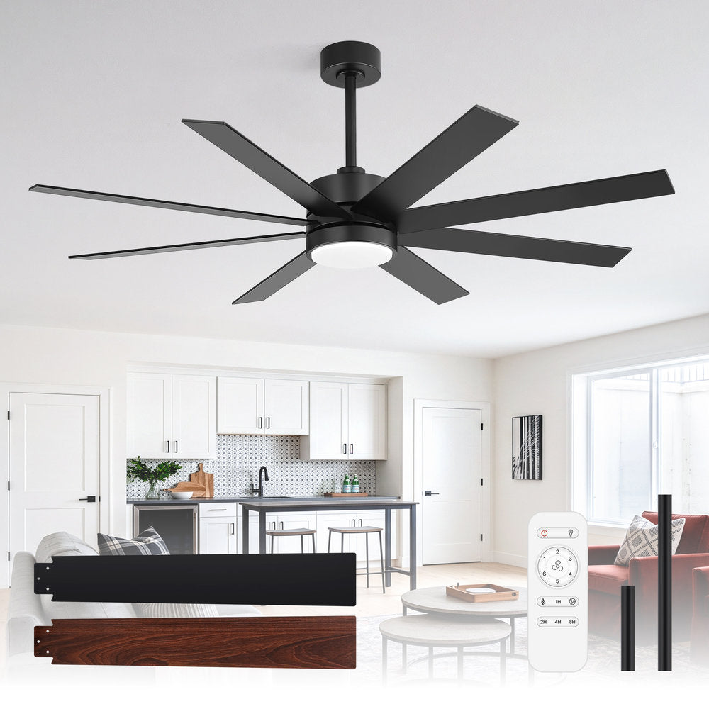 Walvora 60 Inch Black Walnut 8 Blade Ceiling Fan With Light
