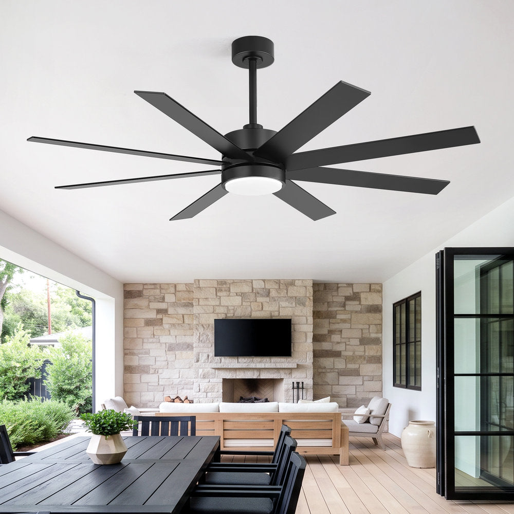 Walvora 60 Inch Black Walnut 8 Blade Ceiling Fan With Light
