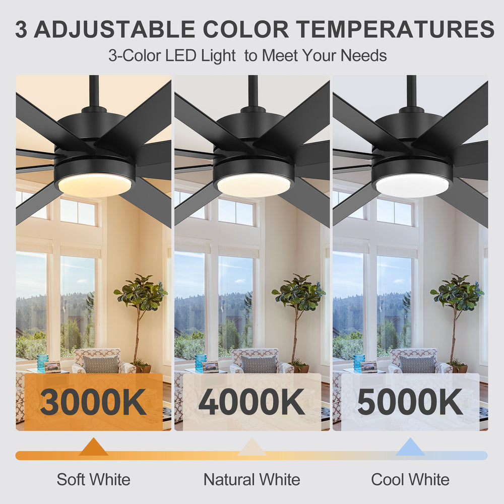 Walvora 60 Inch Black Walnut 8 Blade Ceiling Fan With Light