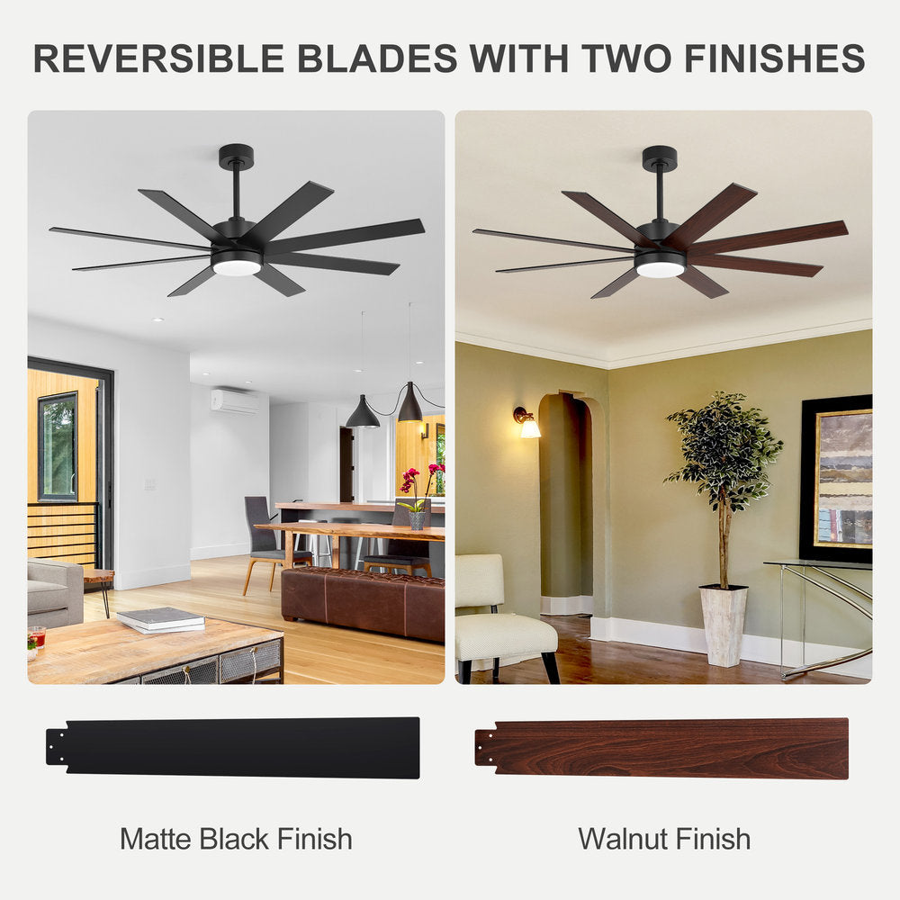 Walvora 60 Inch Black Walnut 8 Blade Ceiling Fan With Light