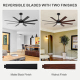 Walvora 60 Inch Black Walnut 8 Blade Ceiling Fan With Light