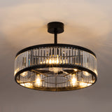 28 Inch Crystal Ceiling Fan with Lights, Black Fandelier Chandelier Ceiling Fan, 7 Clear Blades, 6 Speeds, Reversible DC Motor, Remote Control, Indoor Fan for Bedroom