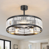 28 Inch Crystal Ceiling Fan with Lights, Black Fandelier Chandelier Ceiling Fan, 7 Clear Blades, 6 Speeds, Reversible DC Motor, Remote Control, Indoor Fan for Bedroom
