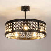 28 Inch Crystal Caged Ceiling Fan with Lights, Black Fandelier with Remote Control, 7-Blade DC Motor, 6 Speeds, Reversible Indoor Ceiling Fan for Bedroom