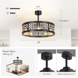 Cinderra 28-Inch Crystal Caged Ceiling Fan With Lights