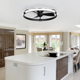 32 Inch Black Flush Mount Enclosed Ceiling Fan with Light, Low Profile Ceiling Fan, 3-Blade DC Motor, 6 Speeds, Dimmable LED, Remote Control