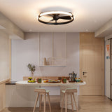 32 Inch Black Flush Mount Enclosed Ceiling Fan with Light, Low Profile Ceiling Fan, 3-Blade DC Motor, 6 Speeds, Dimmable LED, Remote Control