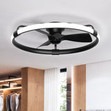 32 Inch Black Flush Mount Enclosed Ceiling Fan with Light, Low Profile Ceiling Fan, 3-Blade DC Motor, 6 Speeds, Dimmable LED, Remote Control