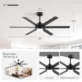 60 Inch Black and Wood Ceiling Fan with Light & Remote