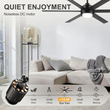 60 Inch Black and Wood Ceiling Fan with Light & Remote