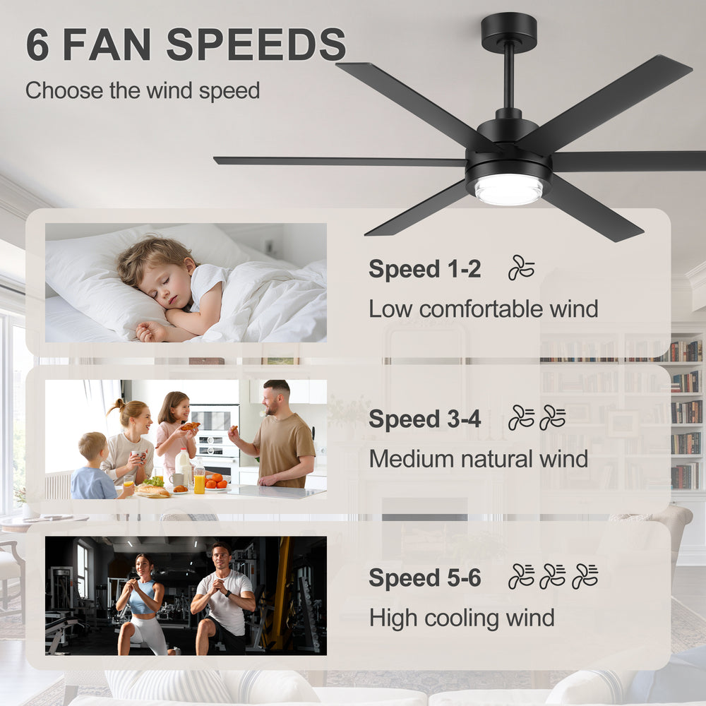 60 Inch Black and Wood Ceiling Fan with Light & Remote