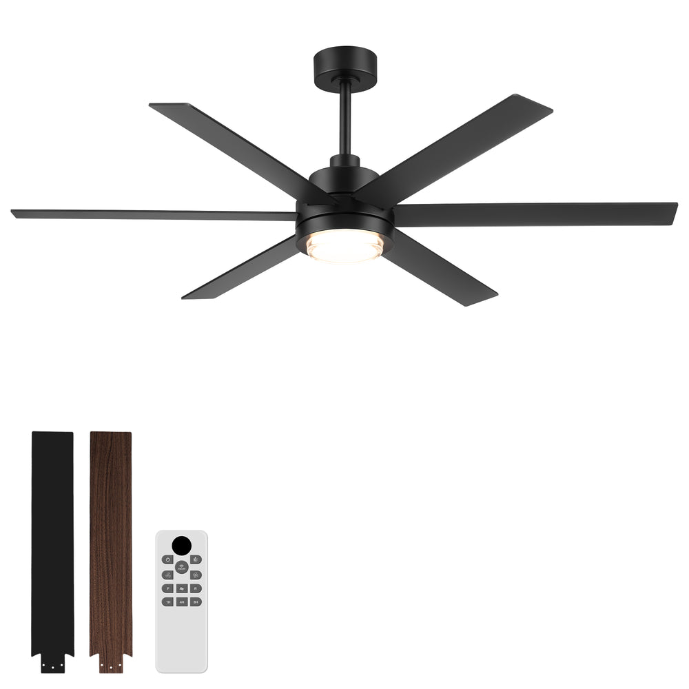 60 Inch Black and Wood Ceiling Fan with Light & Remote
