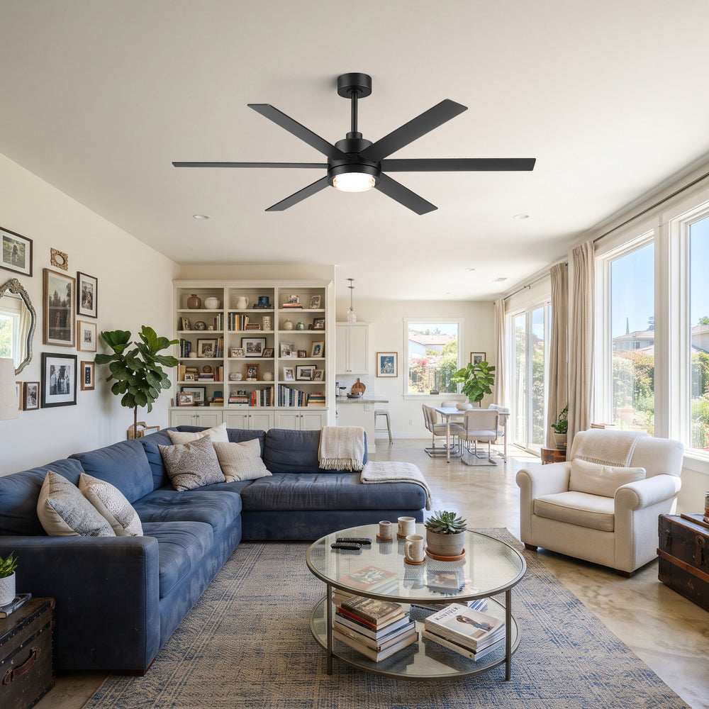60 Inch Black and Wood Ceiling Fan with Light & Remote