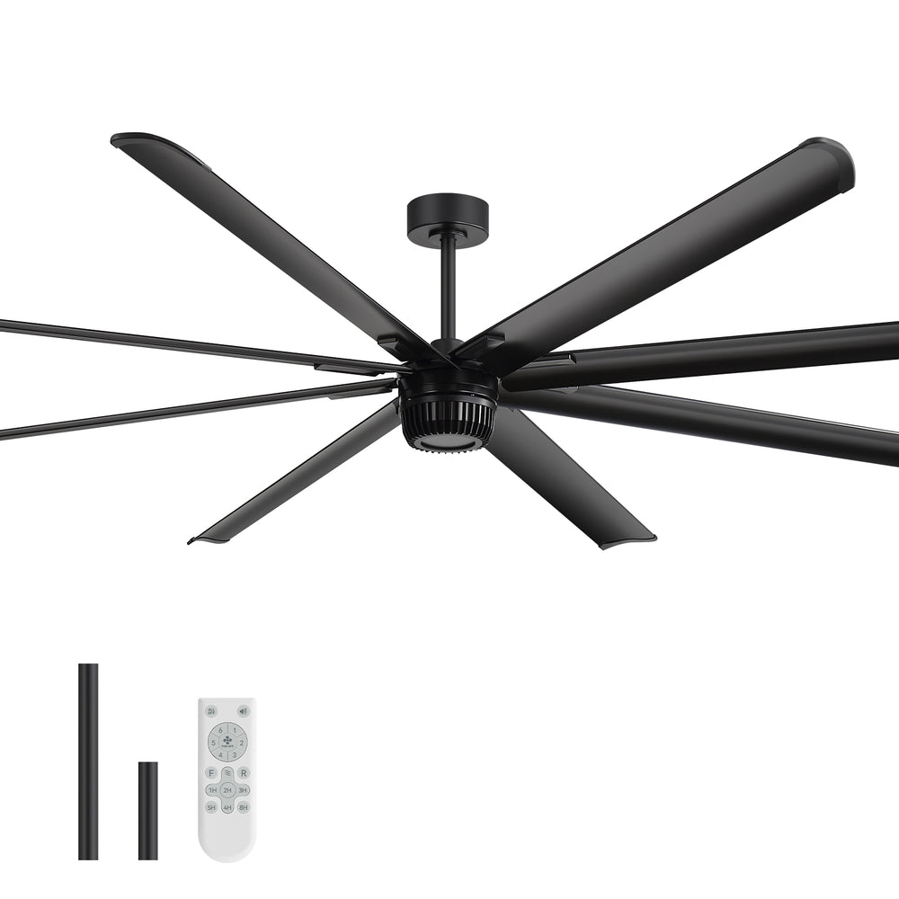 AeroSpan XL 100-inch black ceiling fan with remote control and two downrod options